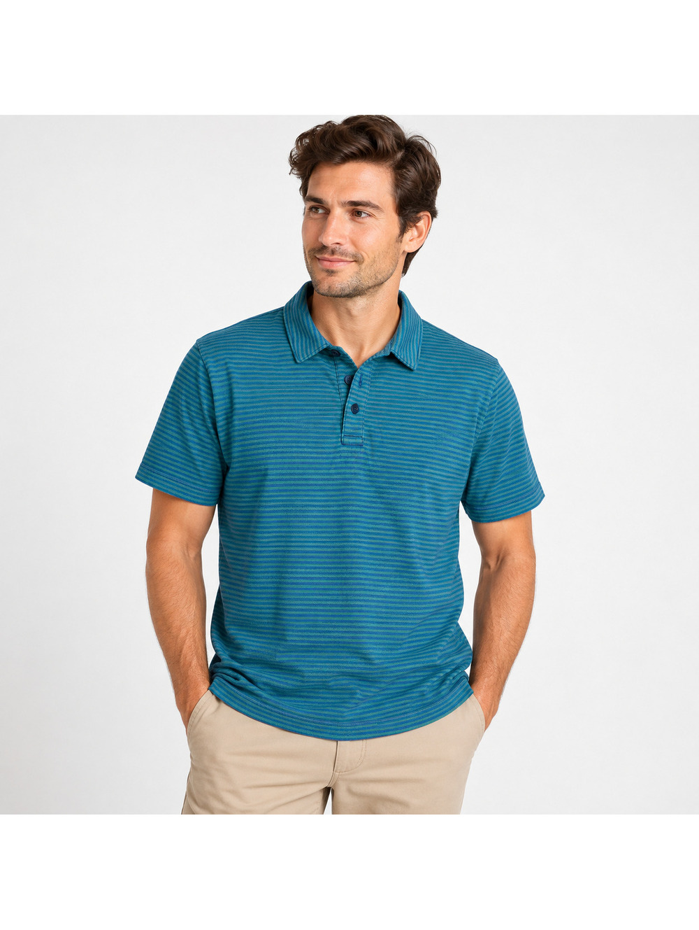 J.Crew Men's XL Performance Polo Classic Fit COOLMAX Blue Green Striped